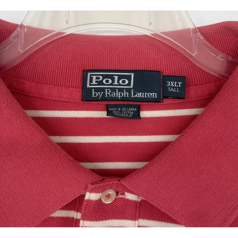 Polo Ralph Lauren Men 3XLT Tall Salmon White Striped Pique Polo Shirt Big & Tall